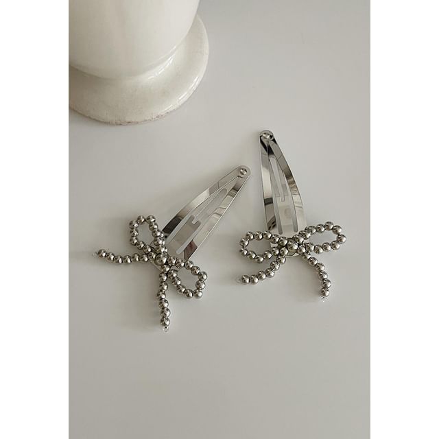 Set Clip Hair Beaded Alloy Bow