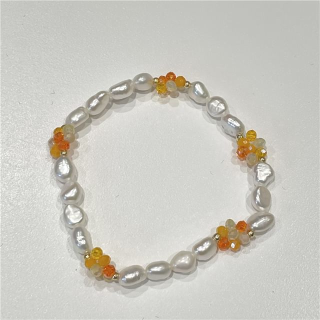 Bracelet Beaded Silver Bow / Natural 925 Pearl Sterling