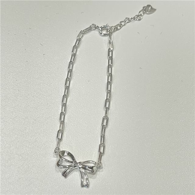 Bracelet Beaded Silver Bow / Natural 925 Pearl Sterling