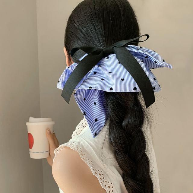 リボンプリントハートシュシュ ストライプ
