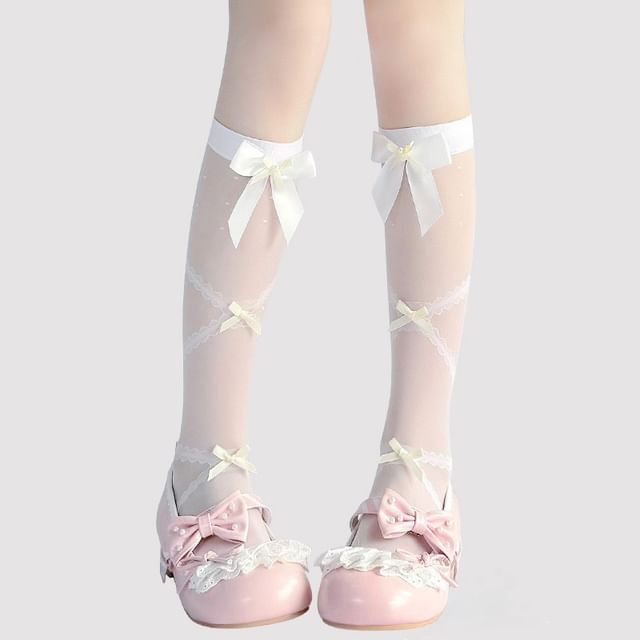 Bow High Knee Sheer Socks