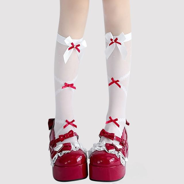 Bow High Knee Sheer Socks