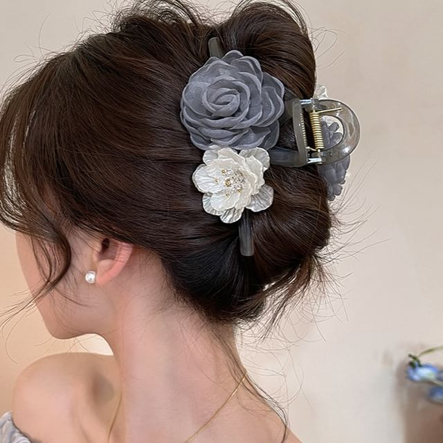 Floral Acrylic Clip Claw Hair Fabric
