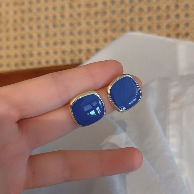 Silver Earring 925 Sterling Square Stud