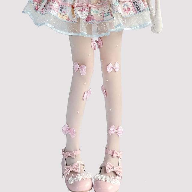 Transparente Strumpfhose mit Schleife