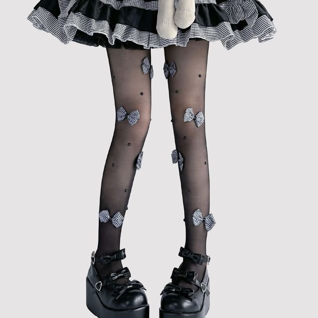 Transparente Strumpfhose mit Schleife
