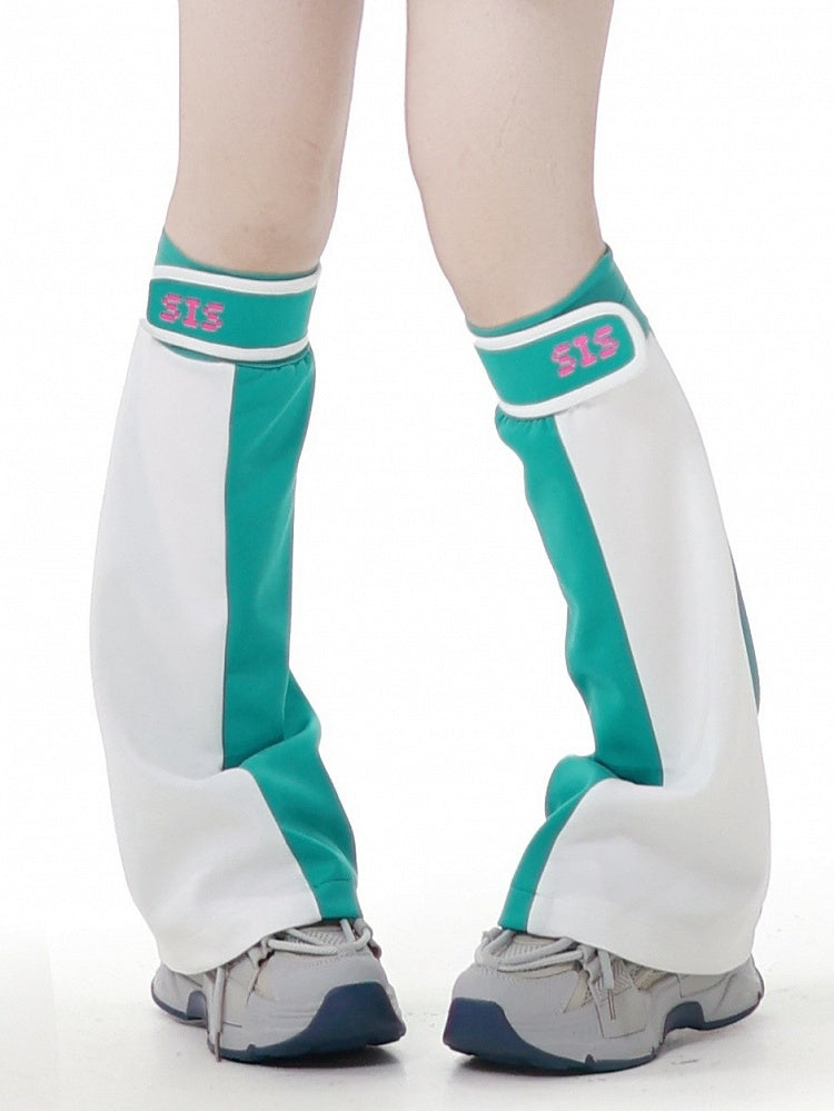 White Green Leg Warmers Colorblock Design