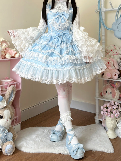 Jumper Bows Lace Blue Skirt White Dress Hanayome Trims Lolita Decorated