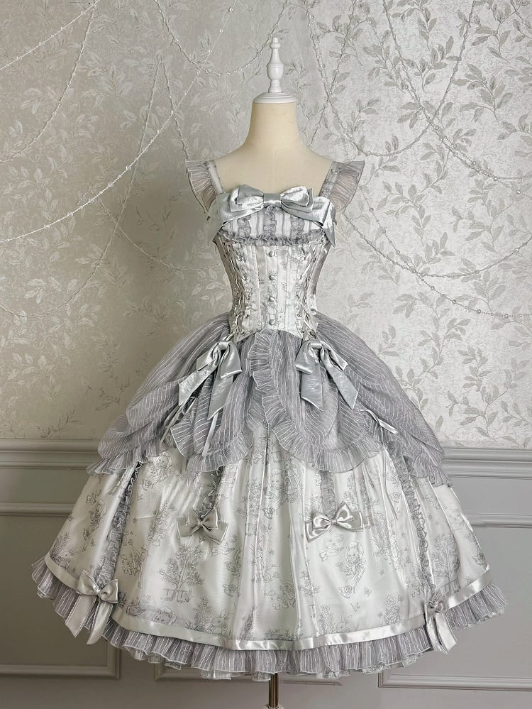 Lolita Drawstring Jumper Gray Waist Silver Corset Skirt Overlay