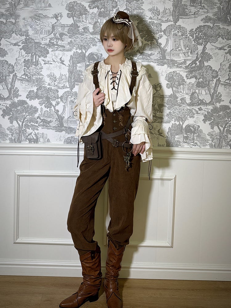 Straps Ouji with Corset Pants High Waist Belt Coffee Lolita