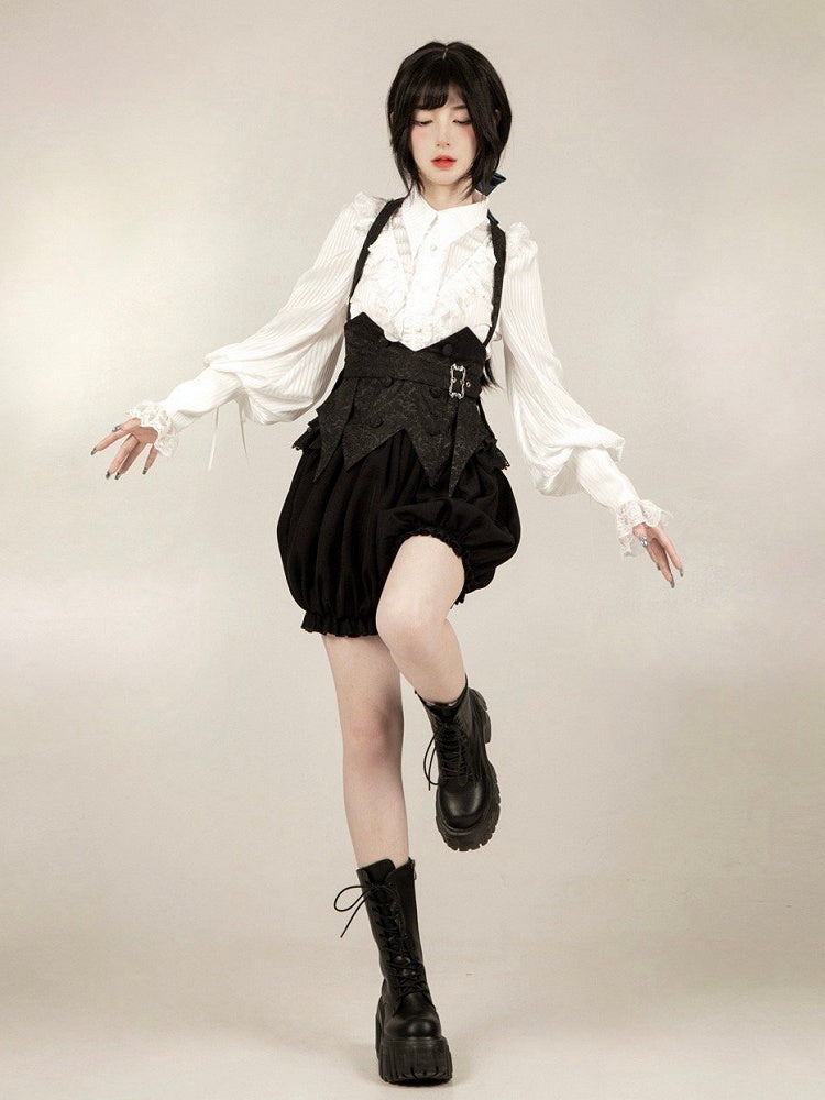 Straps with Blue - Black Bloomer Ouji Bowtie Boned Set Belt Corset Shorts Lolita + Gothic
