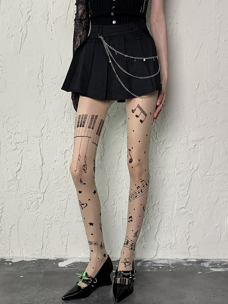 Print Tights Polka-dot Piano Star Nude Y2K Pattern Note