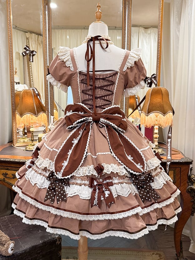 One Bow Ruffle Lolita Sweet Bunny Theme Dress Brown Accents Piece Princess