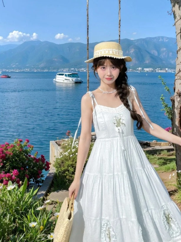 Cami Dress Light Blue Lily of the Valley Embroidered Lace Trim Cutton