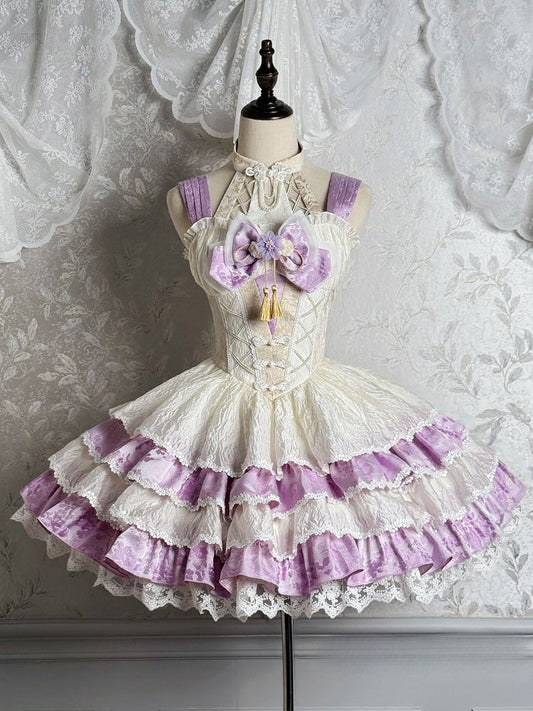 Rockkleid Lolita Neckholder Basken Taille Abnehmbar Qi Lila Stufen