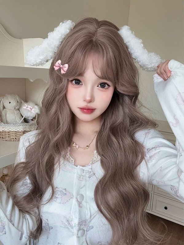 With Wig Bangs 72CM Length Wavy Champagne Curtain