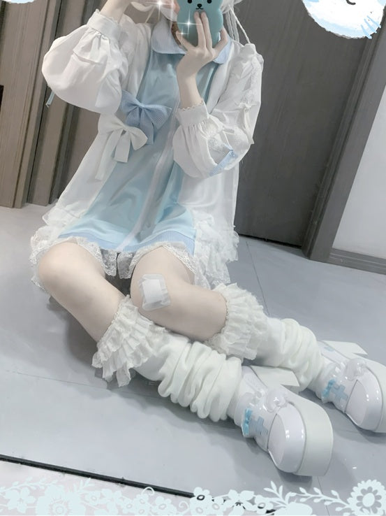 Jirai Kei Tenshi Dress Blue Tiered Ruffles Sun Protection Chiffon Kaiwai