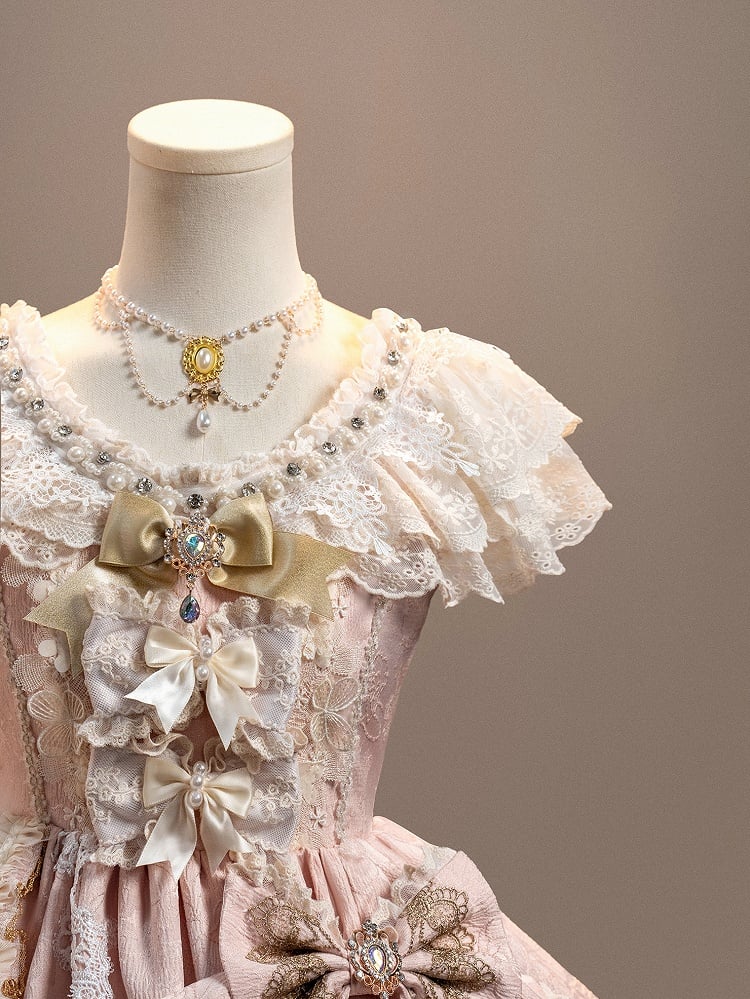 Perlenschleife Akzente Kleid Strass Lolita Pink Prinzessin und