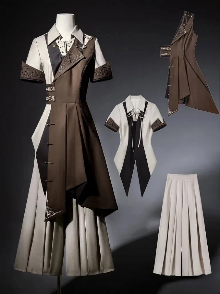 - Sleeves Short Steampunk Shirt Ouji + Lolita Set Three Pieces
