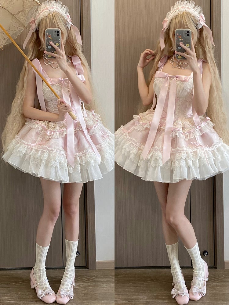 Boned Waist Lolita Princess Basque Bust 80-88CM Balletcore Pink Skirt Clearance-Size Jumper S for