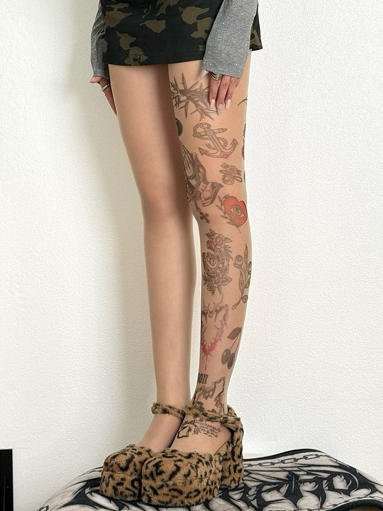 Thorns Tights Print Heart And Nude