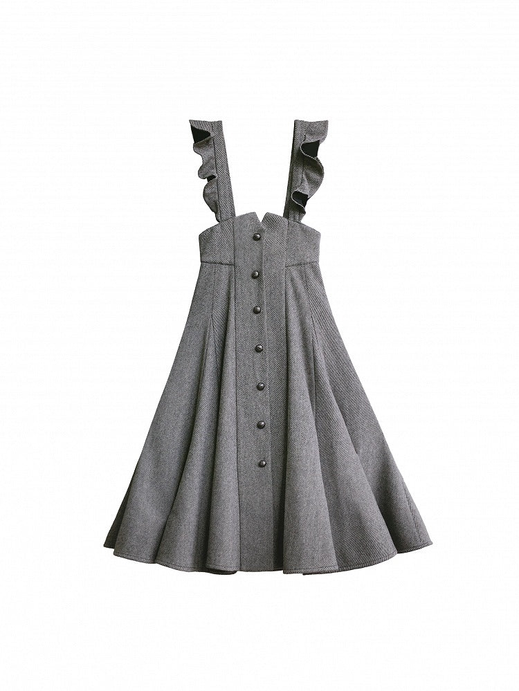 Overall Elegant Dress Waist High Gray