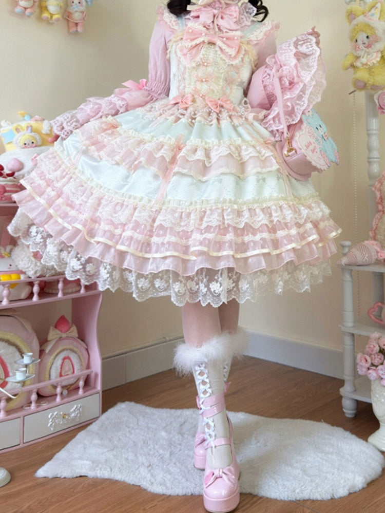 Hanayome Bead Lolita Green Bows Princess Dress Chain Decorated