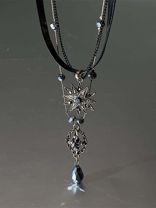 Gothic Rhinestone Multi-Layered Necklace Black
