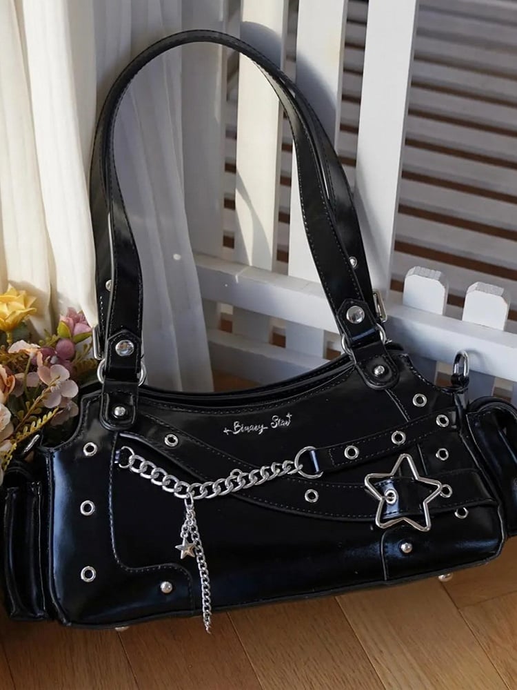 Bag Y2K PU With Star Shoulder Ita Black Charm