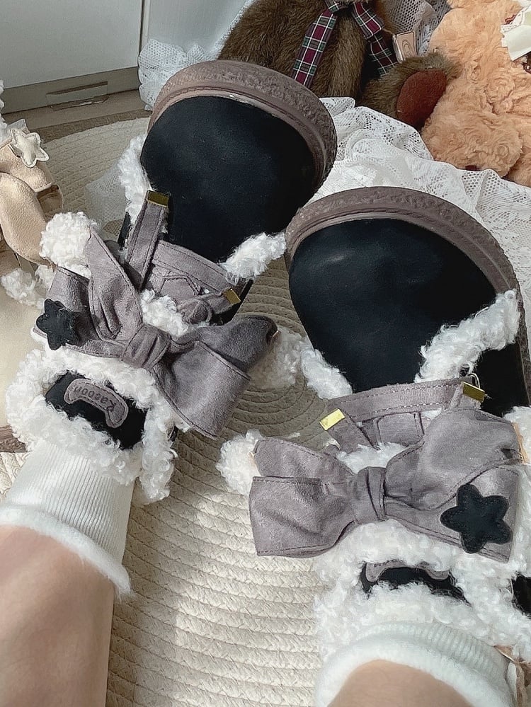Sole for Accents Black Ankle Lolita Boots Bow 3cm Gray with
