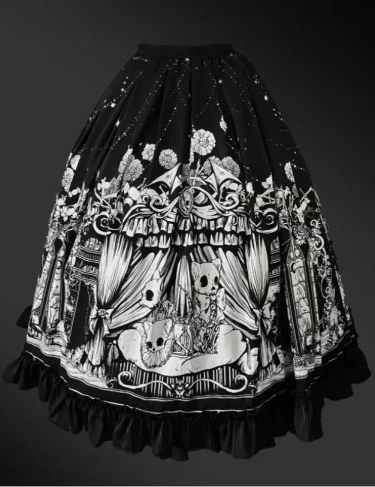 Black Gothic Print Dark Skeleton Lolita Available Cat Plus Skirt Sizes