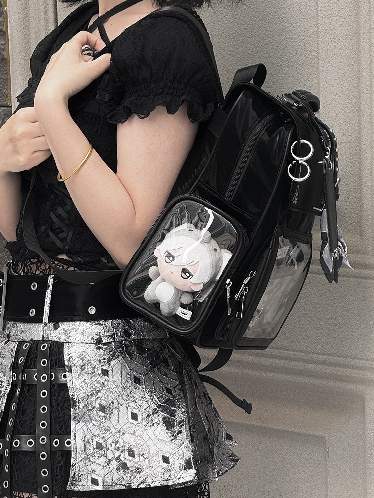 Ear Holder Cute Kitty - Black PU Ita with Comes Card Charm Backpack