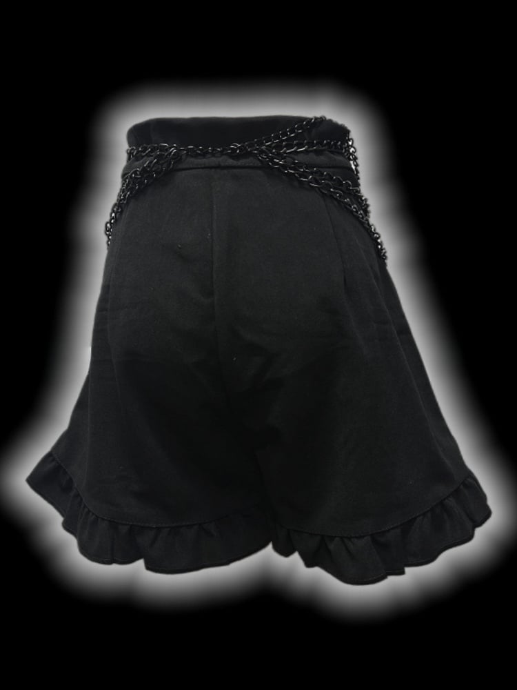 Gothic Black CrossPatches High Waist Ruffle Trim Shorts with Free Waist Chain