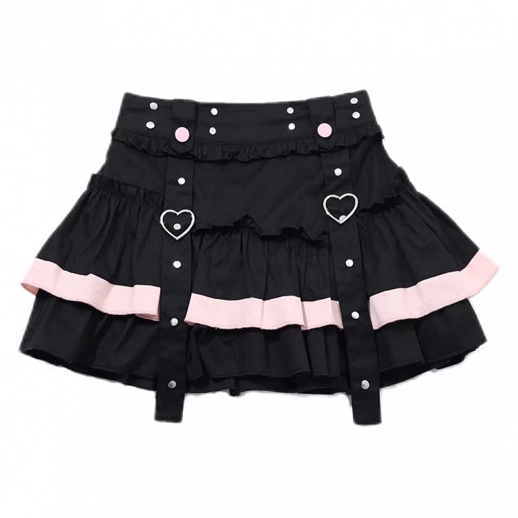 Black Pink Ruffles Tiered Mini and Skirt