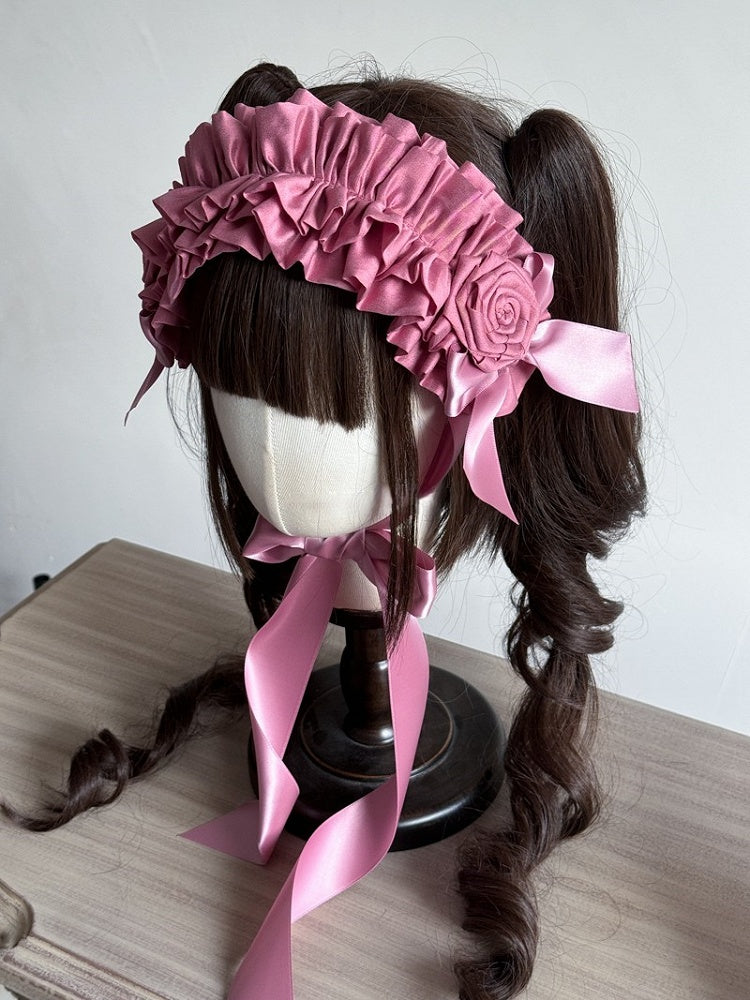 Purple/Pink Hairband Embellishments Ruffled with Lolita Rosette