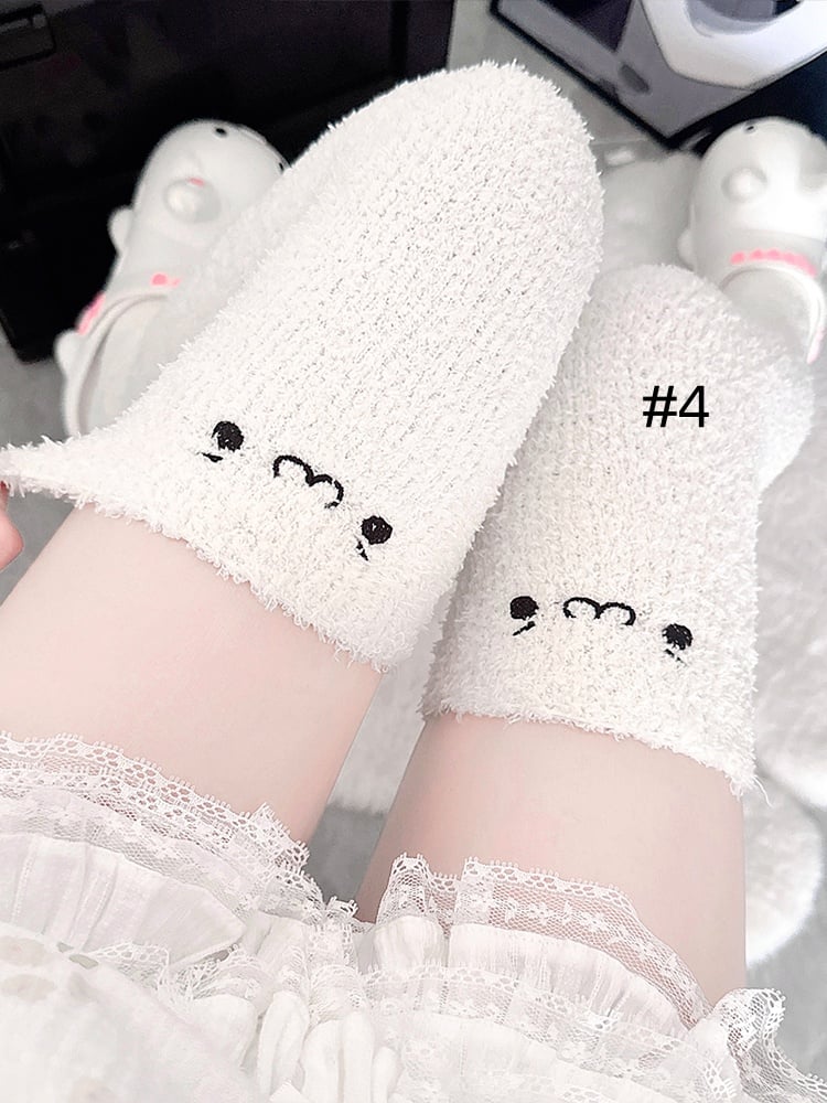 Sweet Lolita Embroidered Coral Fleece Overknee Stockings
