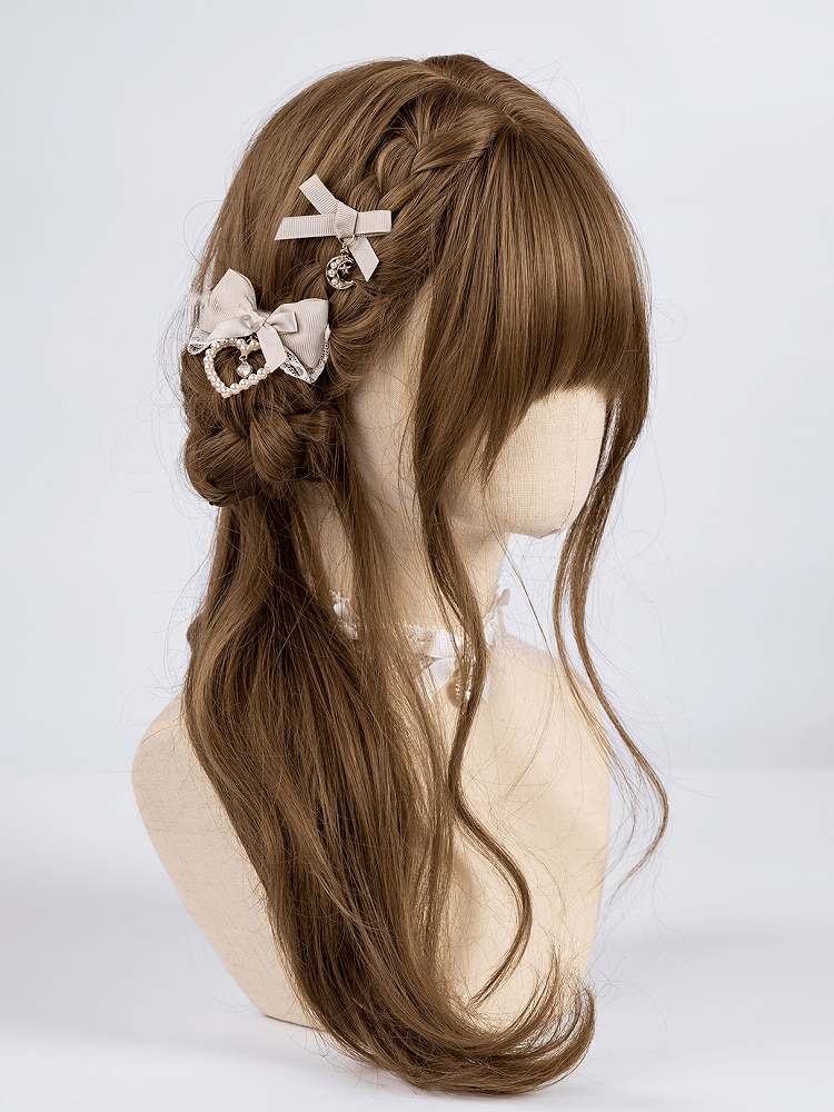 Jirai Kei Dusty Pink Beaded Moon/Heart with Bowknot Hairclips Charm
