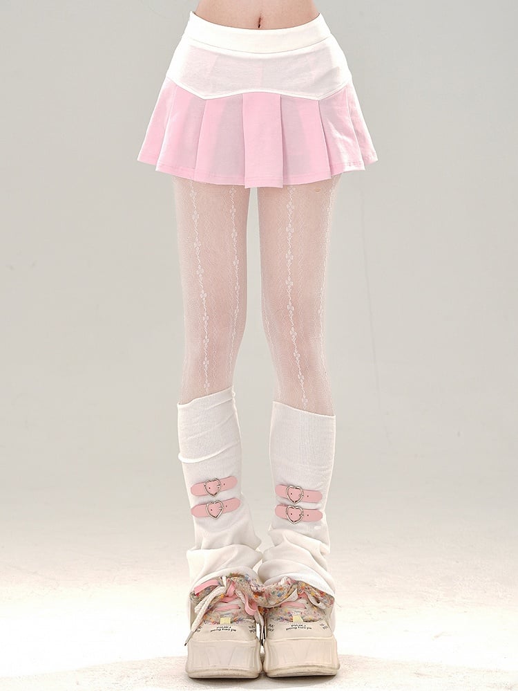 Rosa-weißer Minirock mit Farbblock-Plissee