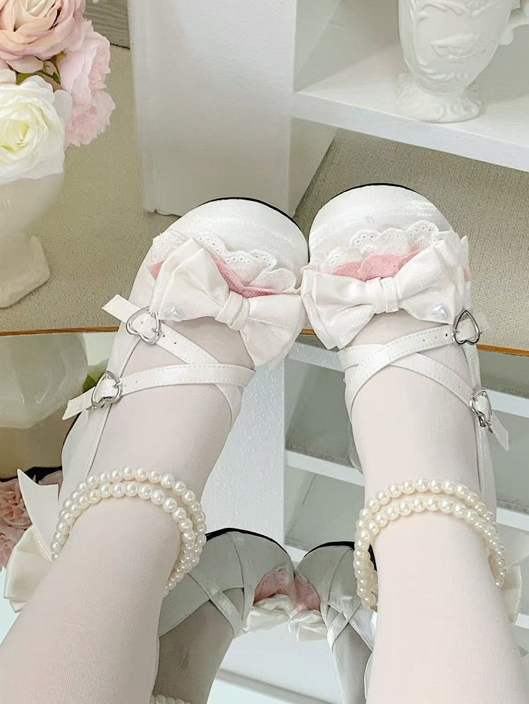 Knöchelriemen Süßes Design Herz Dual Mit Abnehmbarer Schnalle Schnallen Weiß Crisscross Schuhe Schleife Top Lolita