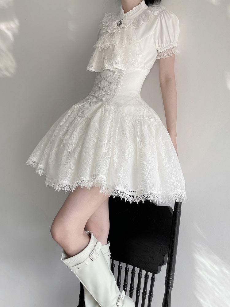 Waist High Short Version Lolita Gothic Skirt White Under Super Bust