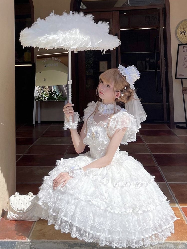 Hanayome Tiered Dress Butterfly Hime White Bodice Fabric Lolita Skirt Angel