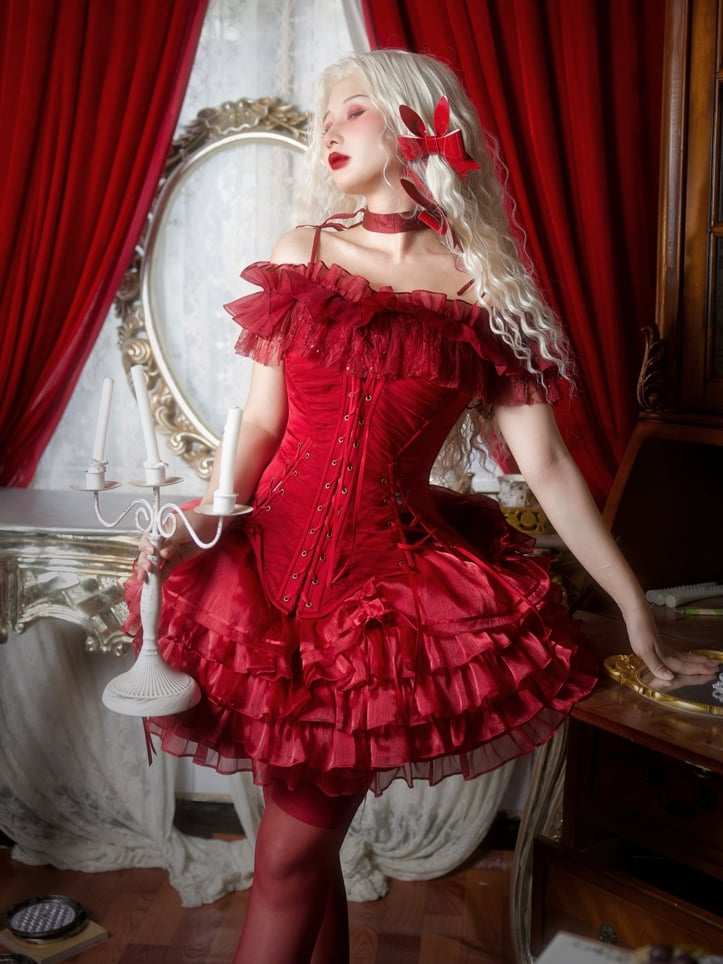 Corset Top Red Gothic Lolita Details Lace-up