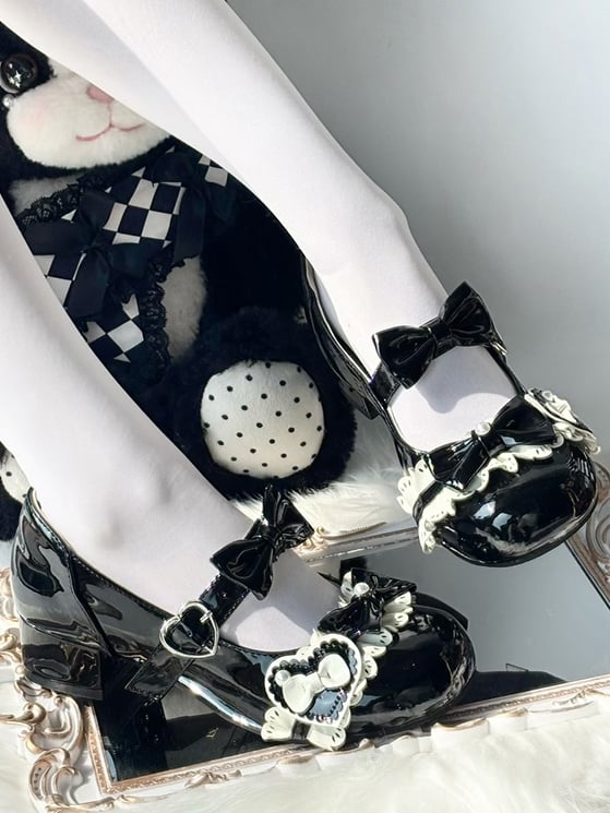 Lolita Toe Round Black Design - Low Heels