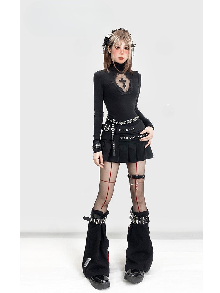 Top Black Glamorous Gothic Neck Detail Cutout Cross High Y2K