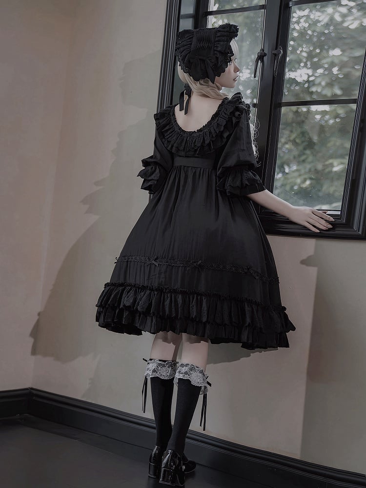 Lolita Dress Kuro All Sleeves Black High Short Waist