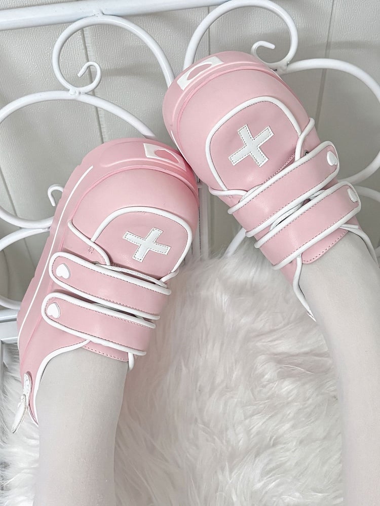 Pink Yami Kawaii Cross Design Platform Shoes