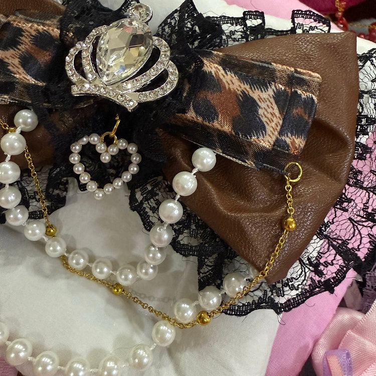 Rhinestone Hairclip Beaded Lace Pattern Trim Bowknot BlackBrown Crown Decorated Charm Leopard
