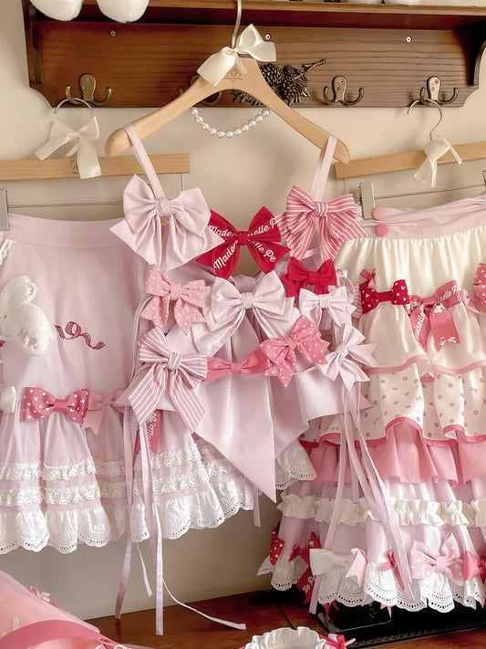 Back Lolita at Bow Top Decorated Cami Sweet Big Pink Bowknots
