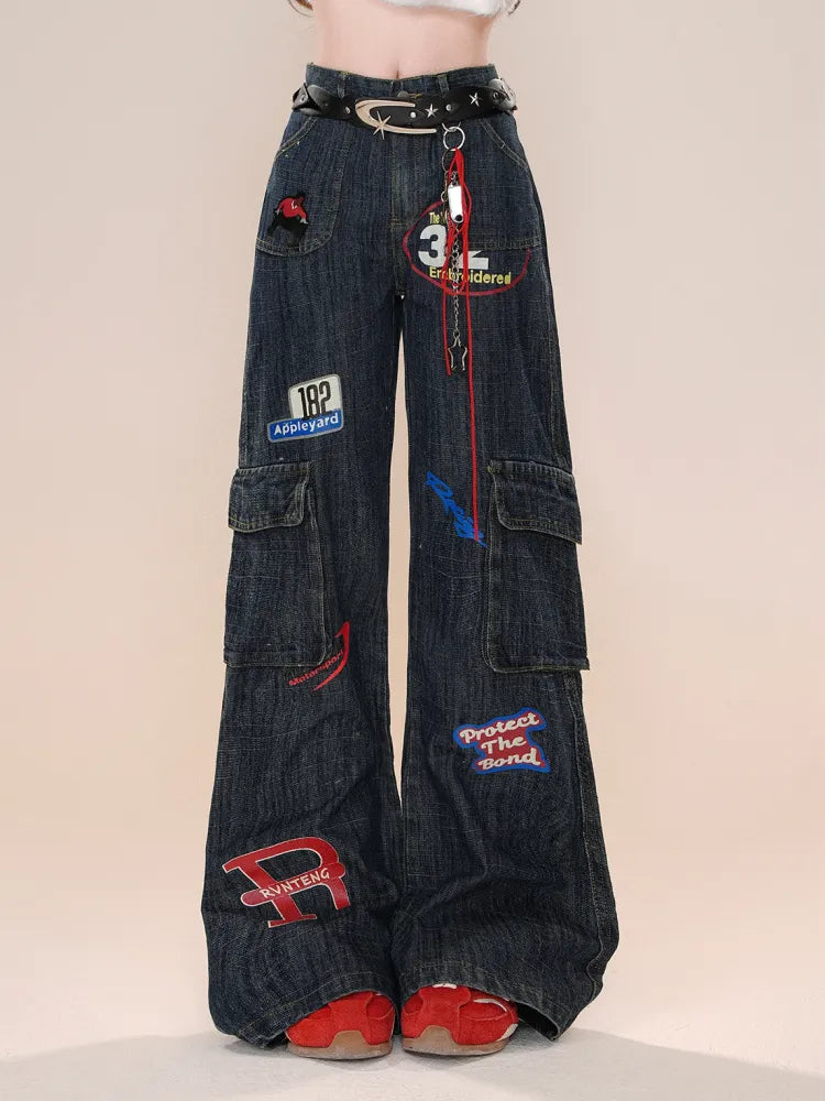 Cargo Jeans High Leg Dark Blue Wide Street
