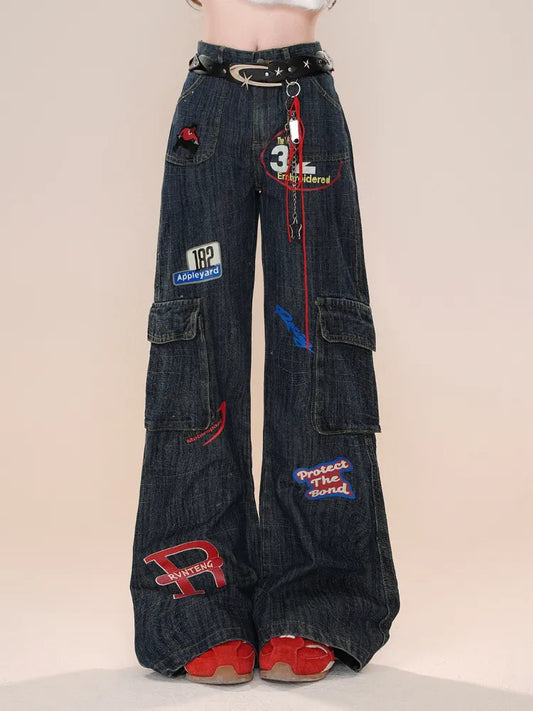 Cargo Jeans High Leg Dark Blue Wide Street